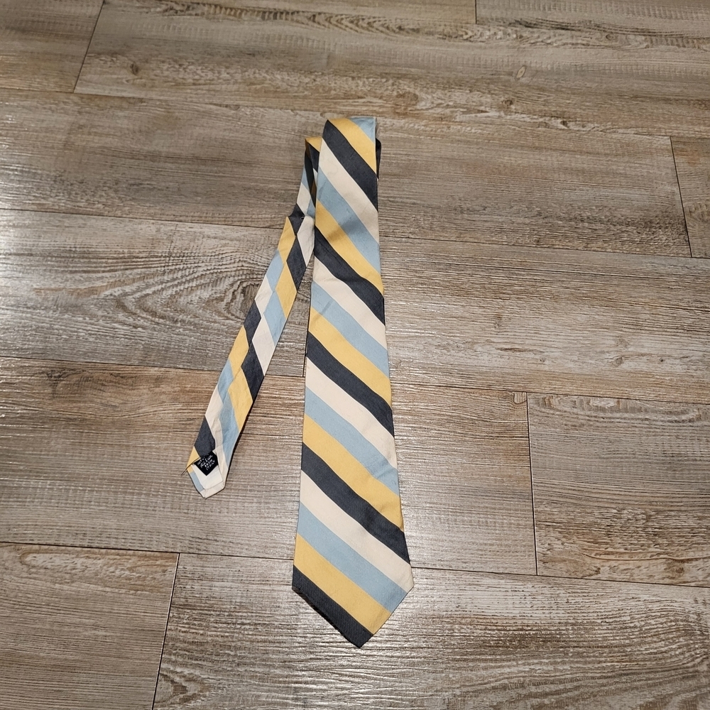 Givenchy Monsieur Tie 100% Italian Silk Yellow Blue Stripe Vintage 1980s